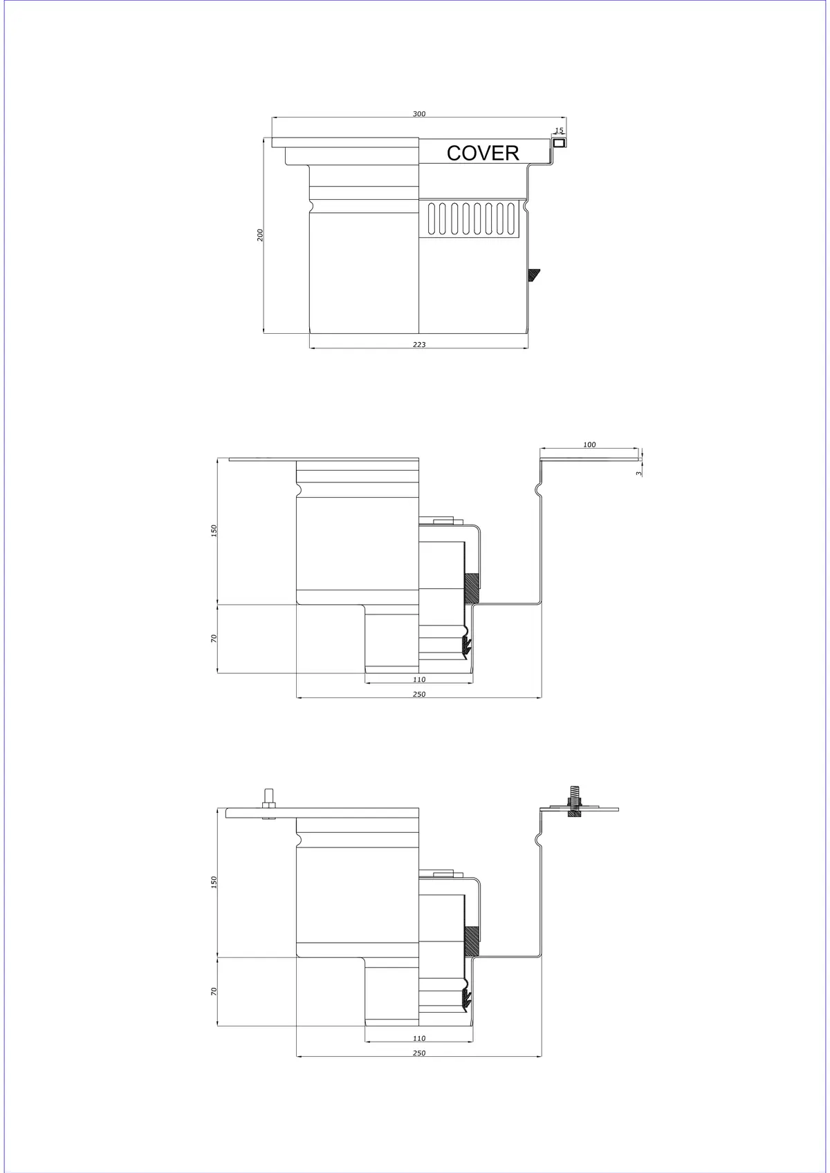 Yer Süzgeci BK_KRD 300x300 DN 110 - İki Parçalı Dikey Gider