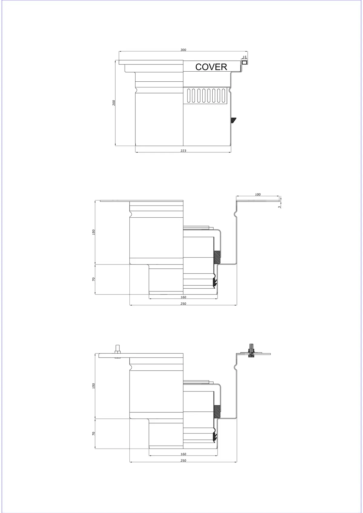 Yer Süzgeci BK_KRD 300x300 DN 160 - İki Parçalı Dikey Gider