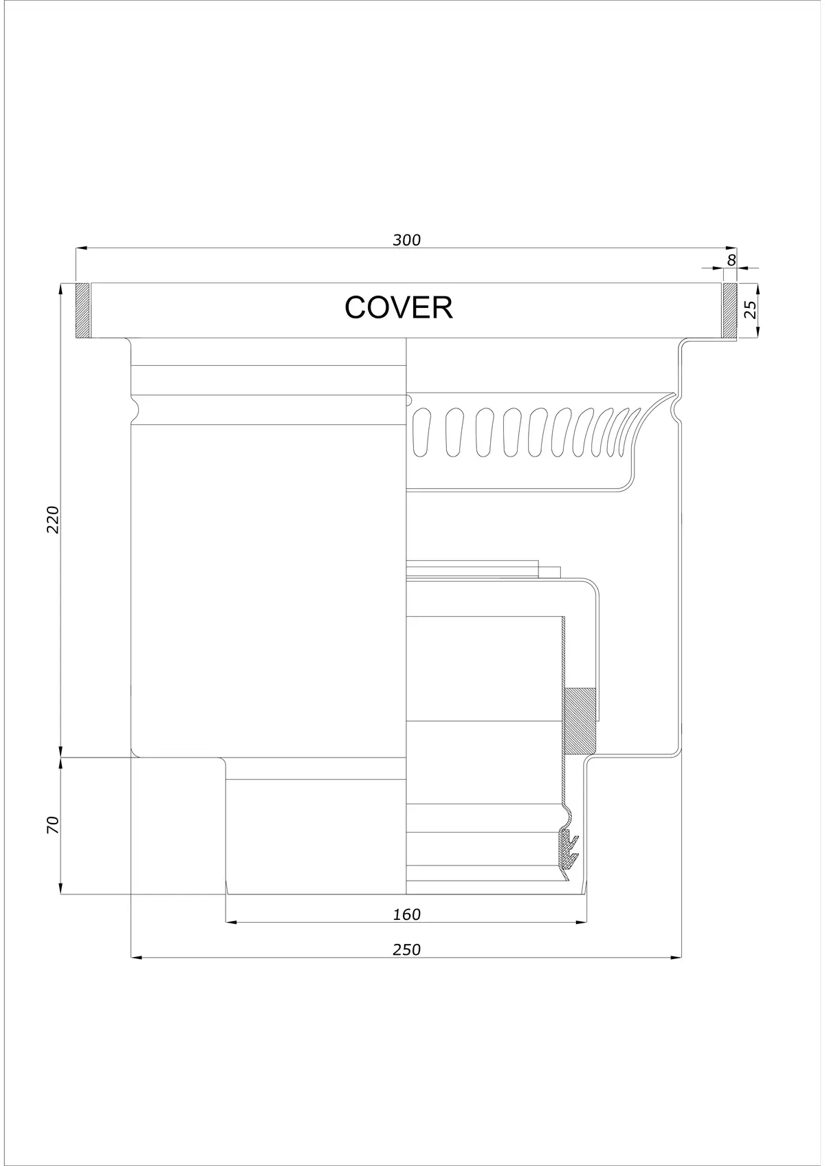 Yer Süzgeci BK_KROD 300 DN 160 Kenar 25x8mm - Tek Parça Dikey