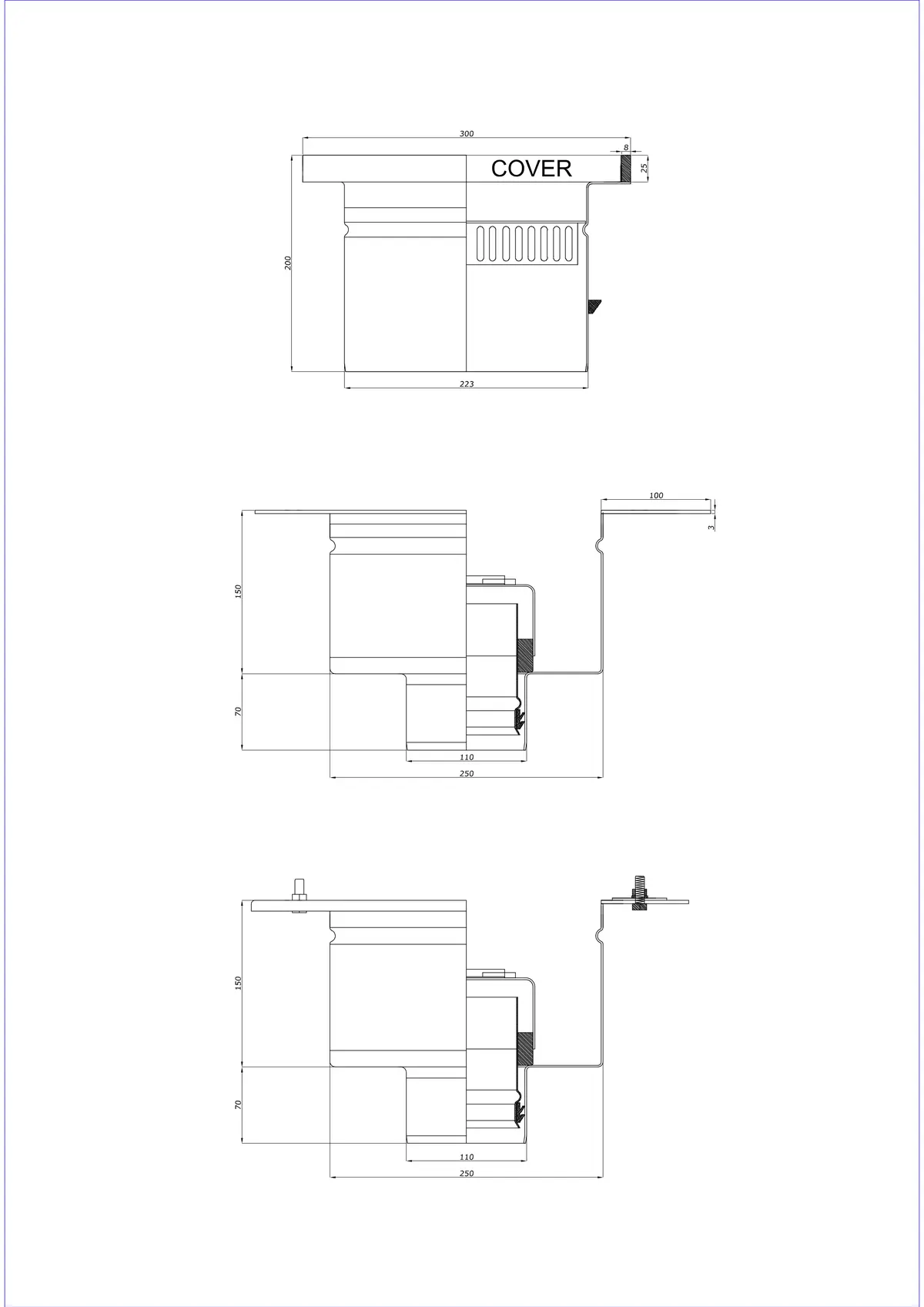 Yer Süzgeci BK_KROD 300 DN 110, 25x8mm Kenarlı - İki Parçalı Dikey Gider