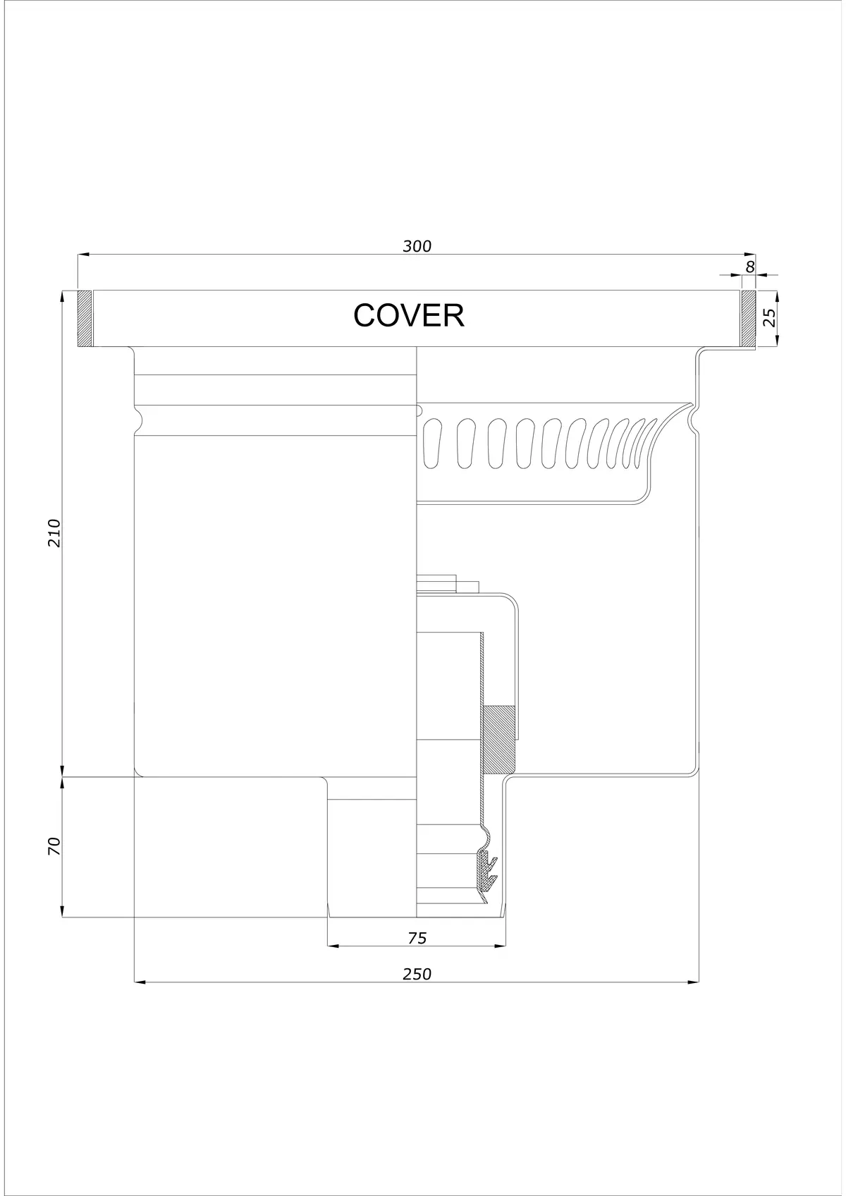 Yer Süzgeci BK_KROD 300 DN 75 Kenarlı 25x8mm - Tek Parça Dikey Drenaj