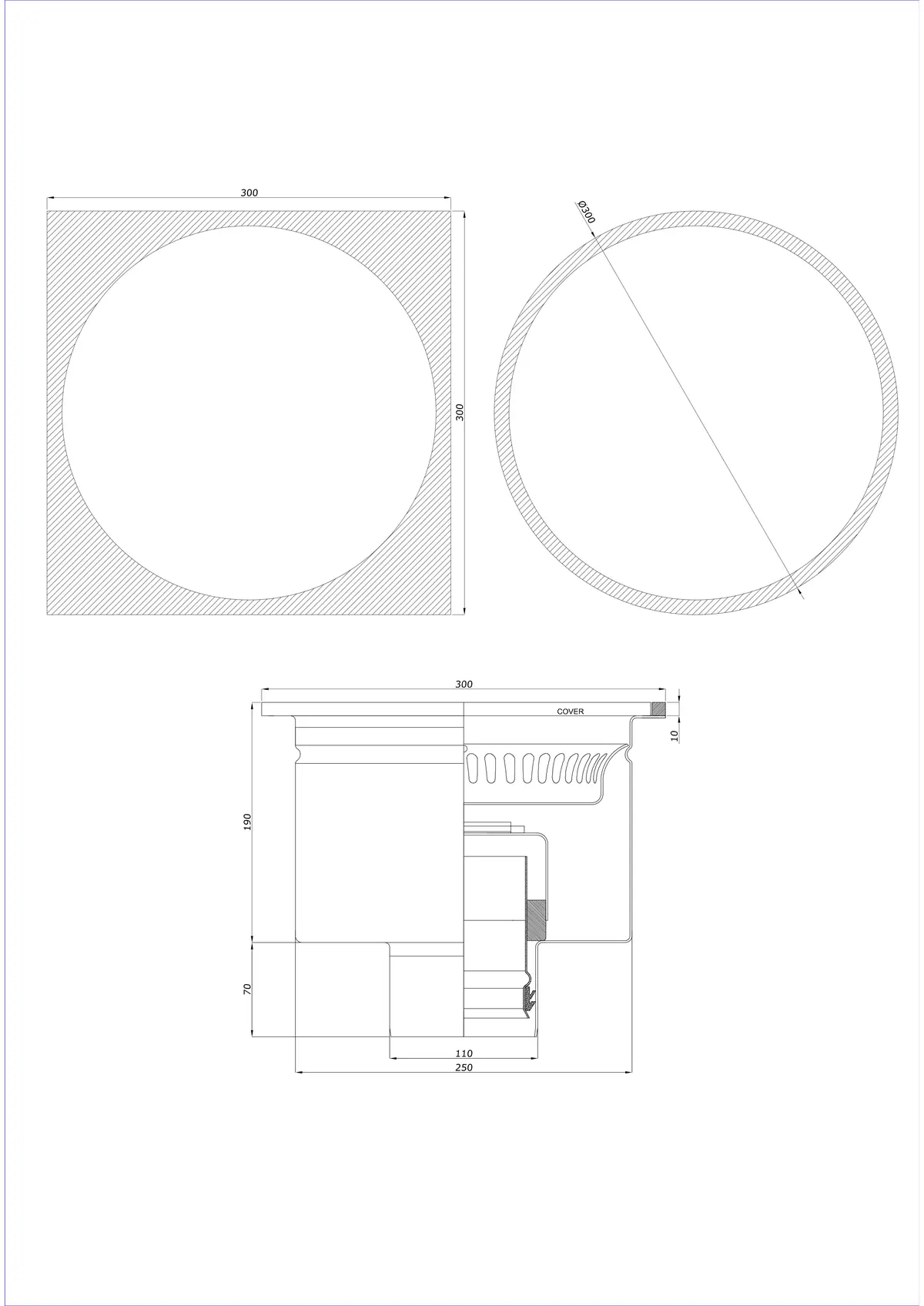 Yer Sifonu BK_KRDO 300/300x300 DN 110 - Tek Parça Dikey - Yuvarlak/Kare Versiyon