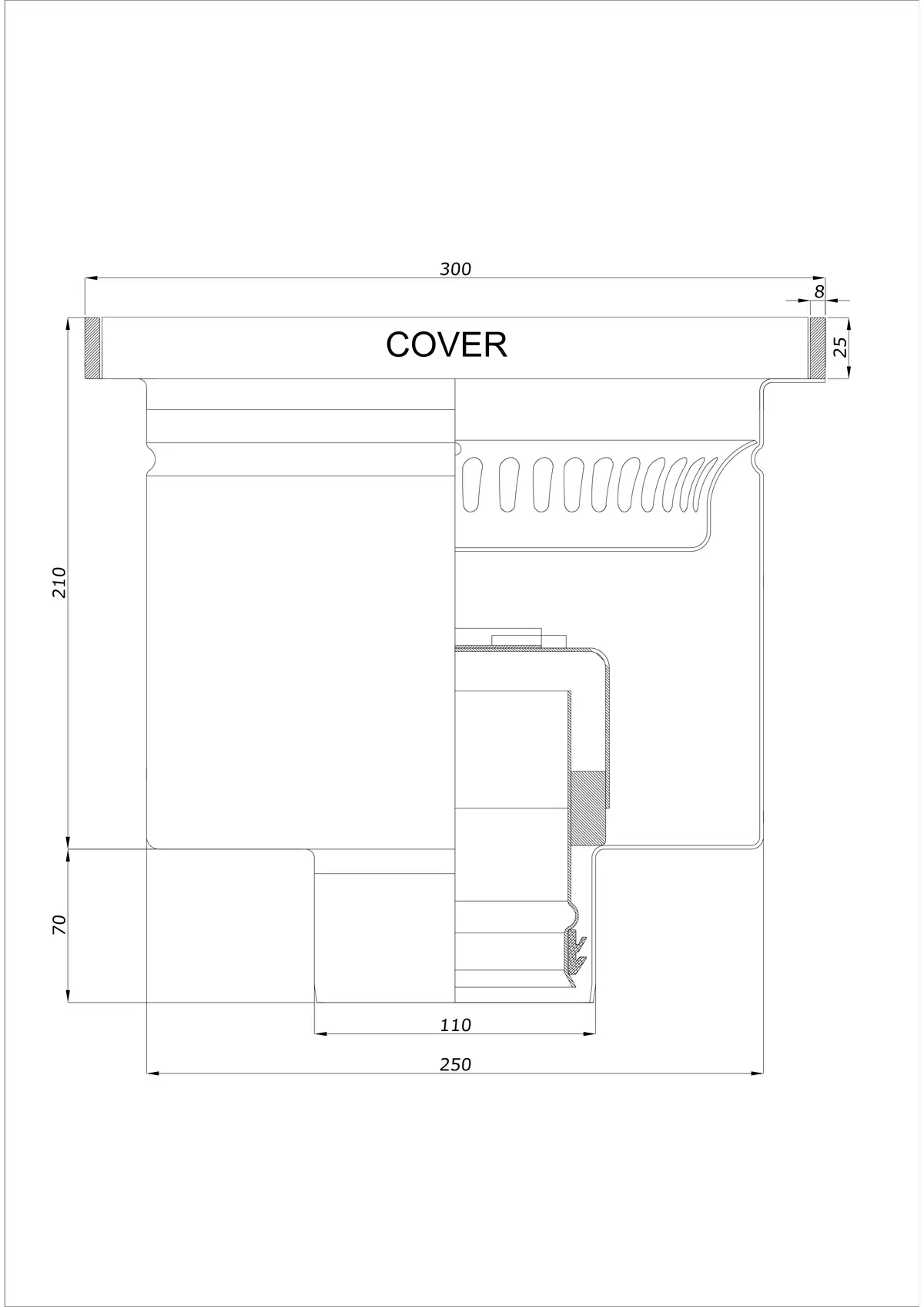 Yer Süzgeci BK_KROD 300 DN 110 Kenar 25x8mm - Tek Parça Dikey Gider