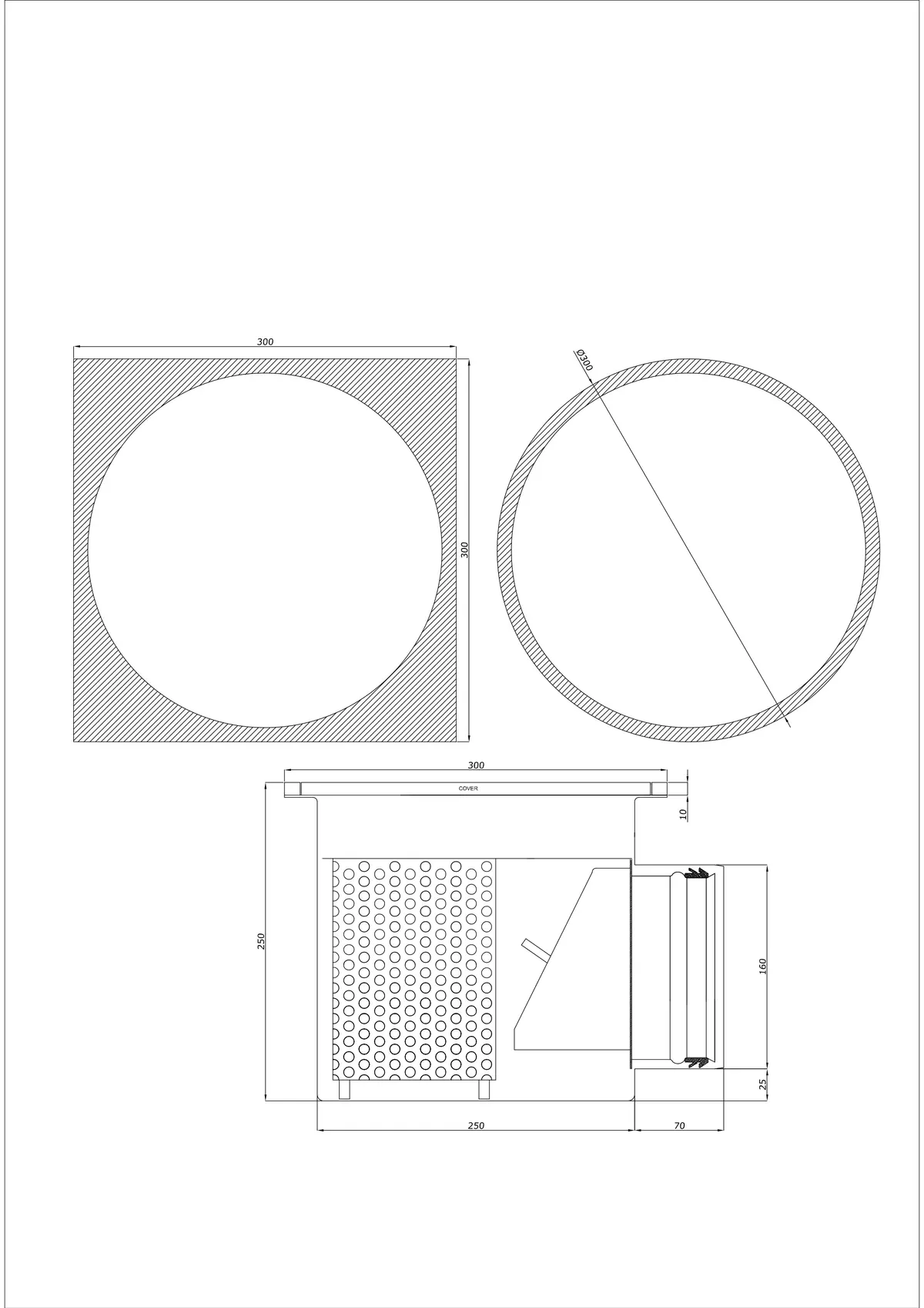 Yer Süzgeci BK_KRBO 300/300x300 DN 160 - Tek Parça Yatay - Yuvarlak/Kare Versiyon