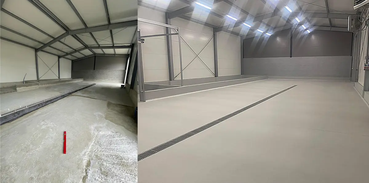 Üretim salonunda endüstriyel drenaj kanalı