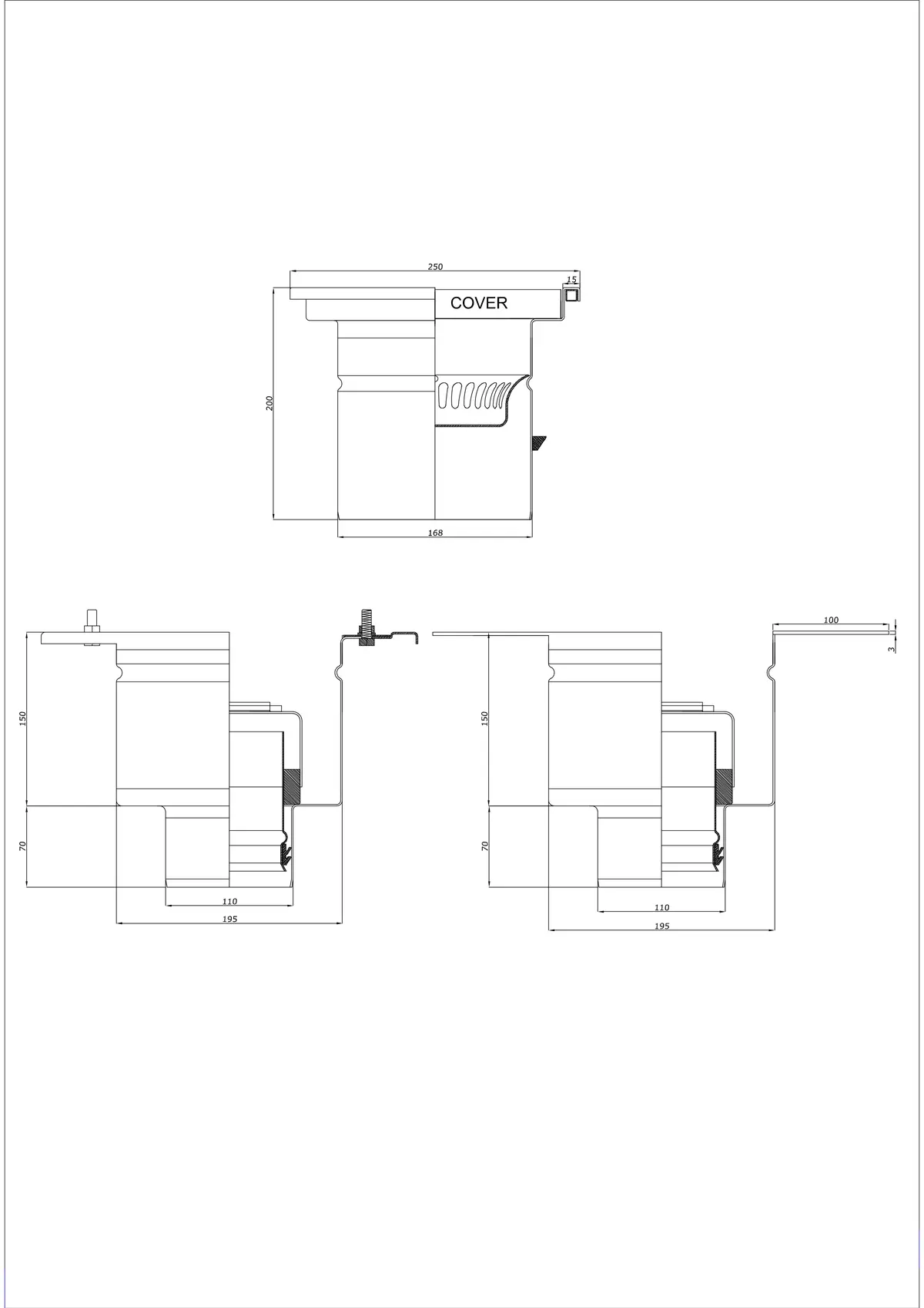 Yer Süzgeci BK_KRD 250x250 DN 110 - İki Parçalı Dikey