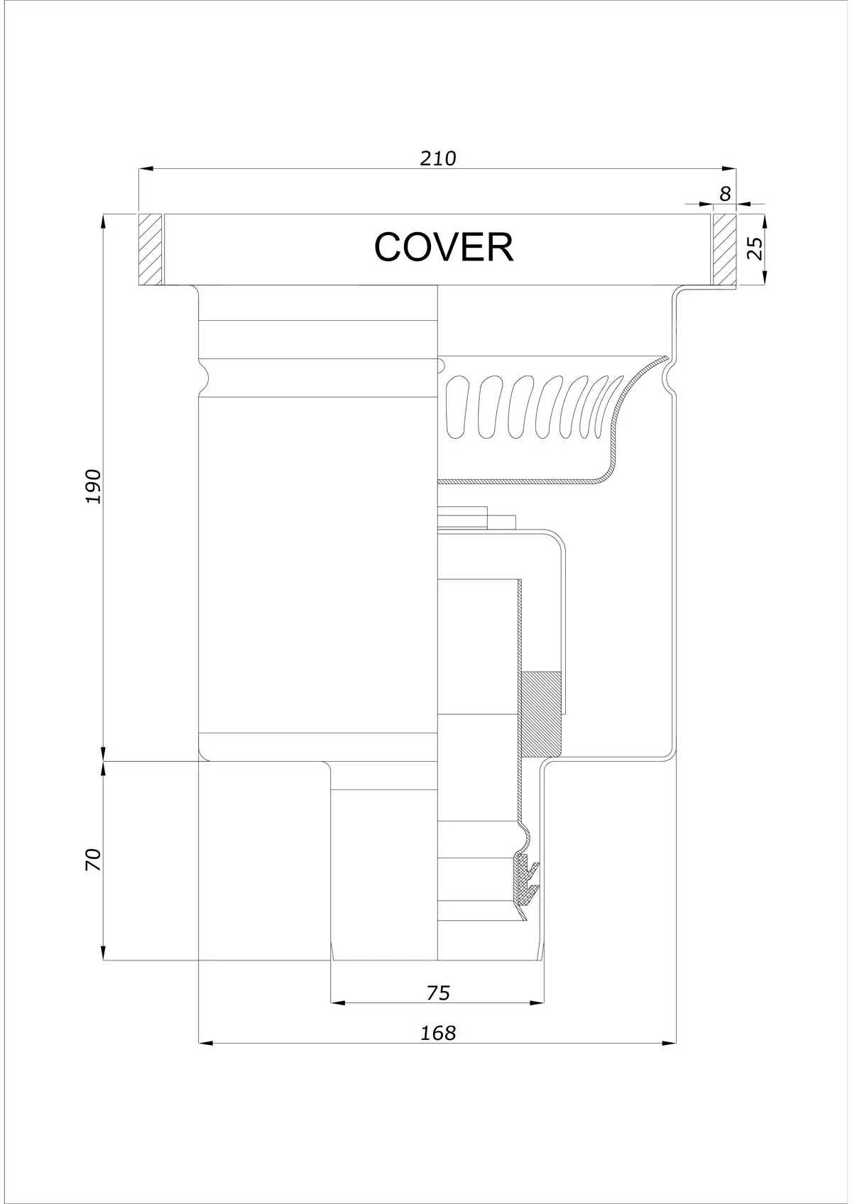 Yer Süzgeci BK_KROD 210 DN 75 Kenarlı 25x8mm - Tek Parça Dikey Drenaj