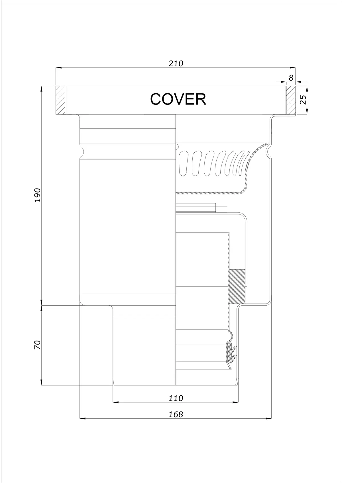 Yer Süzgeci BK_KROD 210 DN 110, Kenar 25x8mm - Tek Parça Dikey