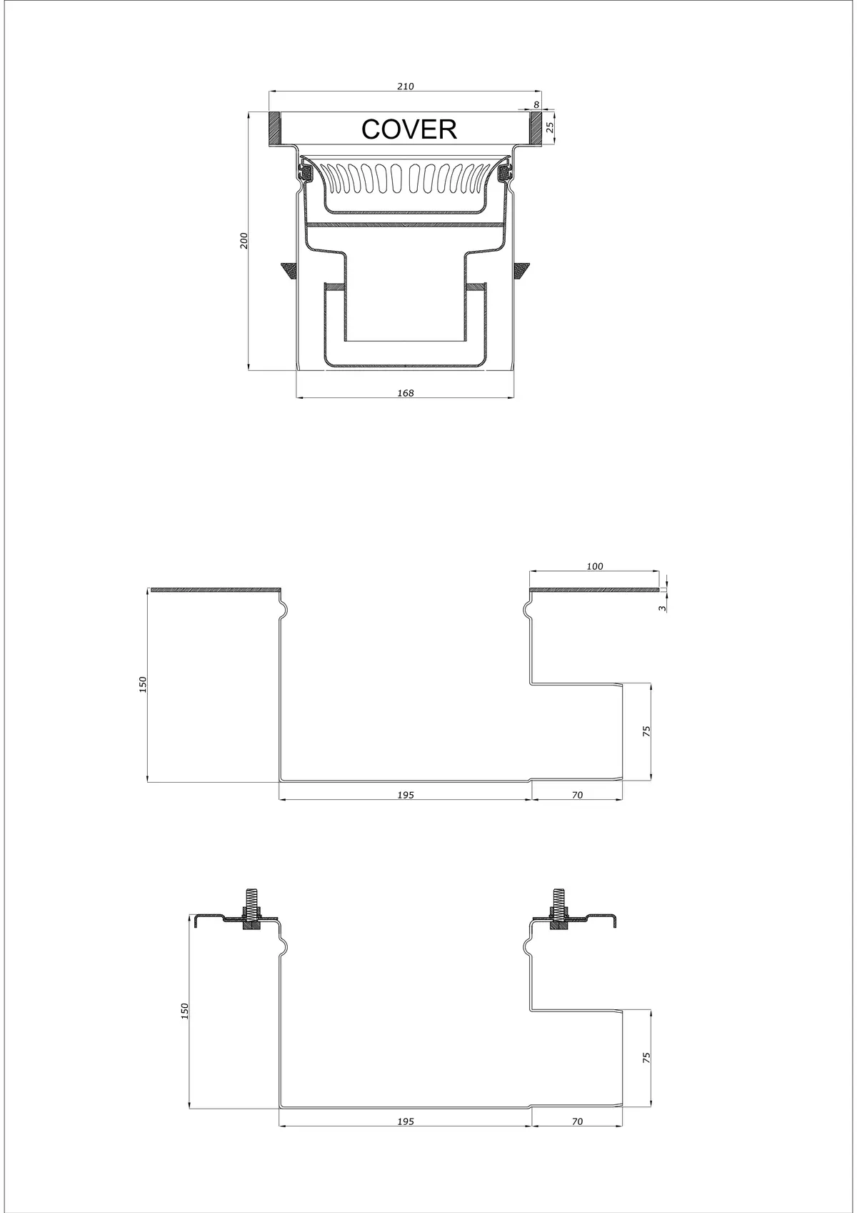 Yer Süzgeci BK_KROB 210 DN 75 Kenar 25x8mm - İki Parçalı Yatay Tahliye