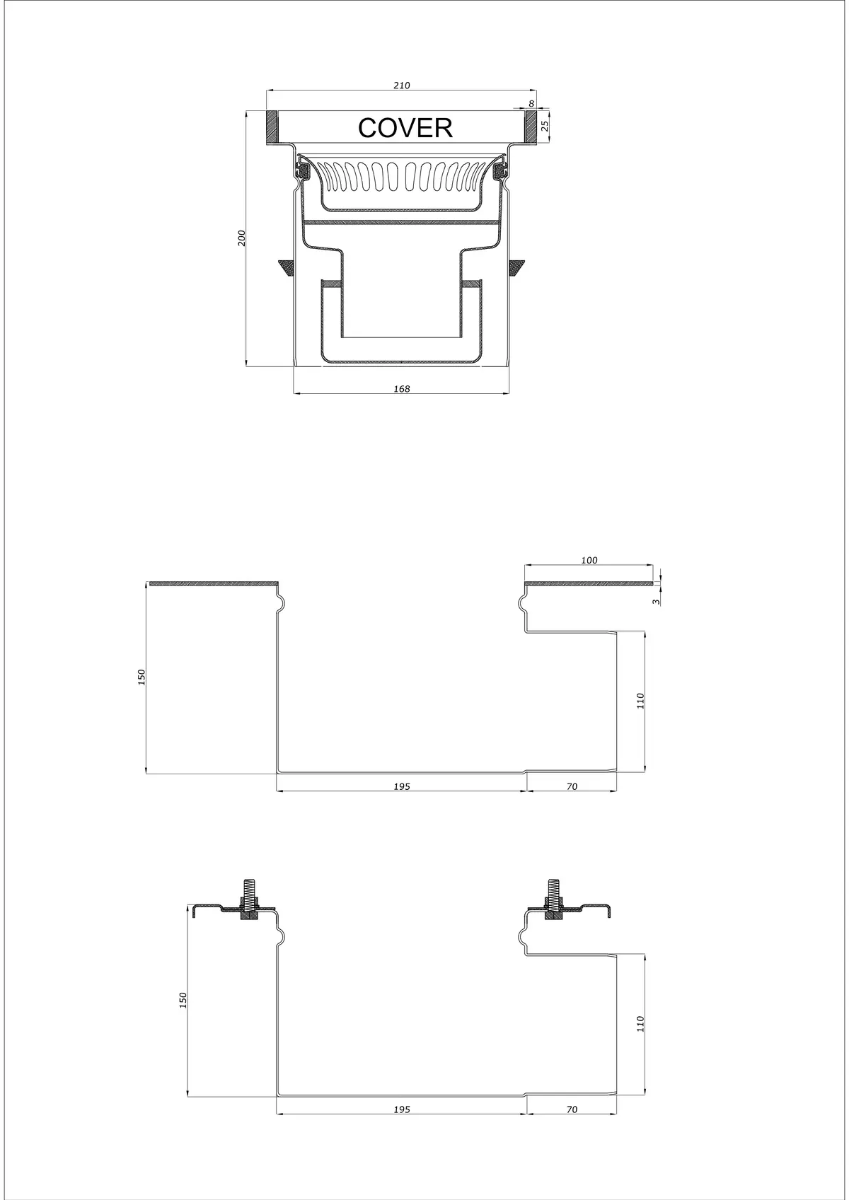 Yer Süzgeci BK_KROB 210 DN 110 kenarlı 25x8mm - İki Parçalı Yatay