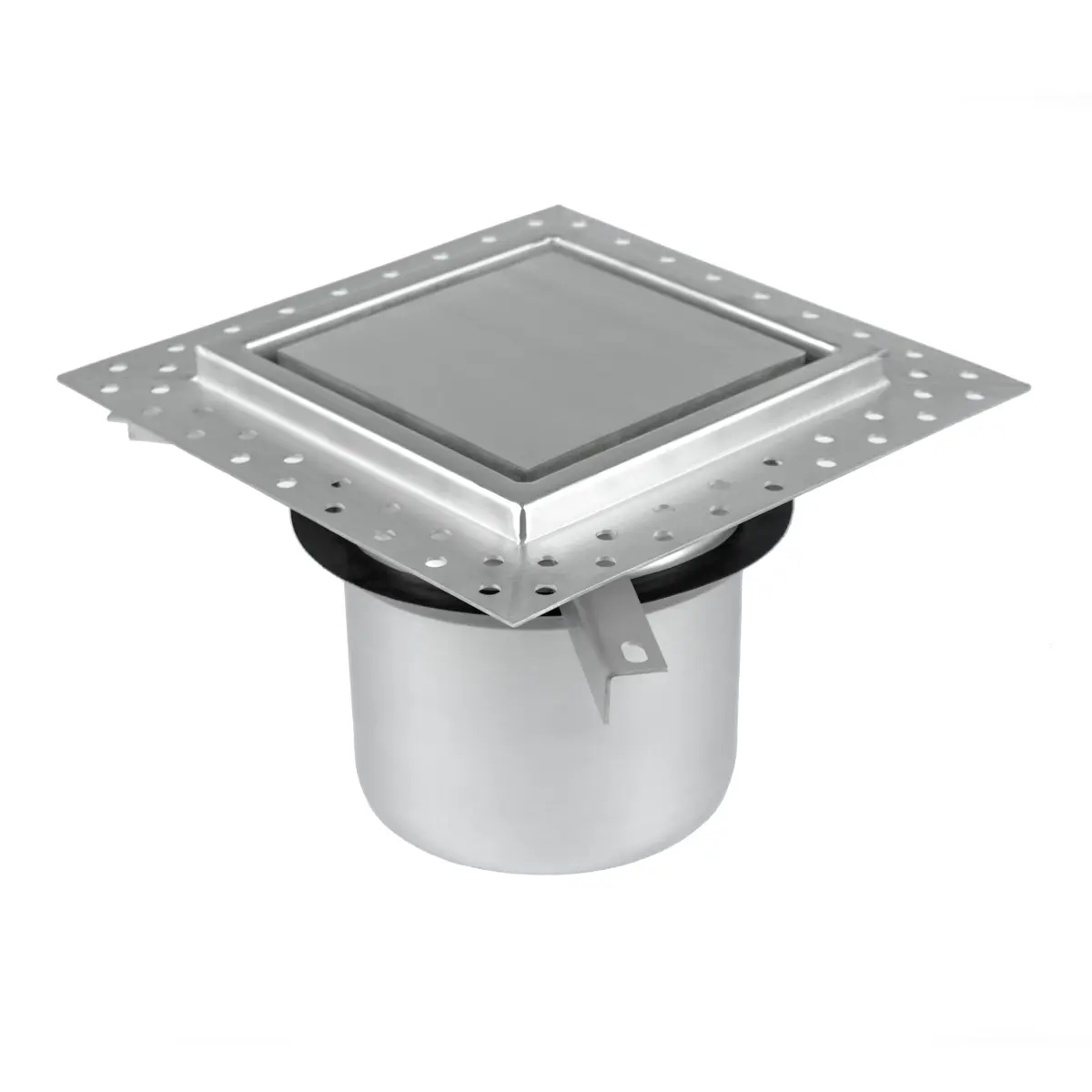 Zemin ızgarasının üst kısmı 200x200 mm, plaka kapağı ve sızdırmazlık flanşı ile
